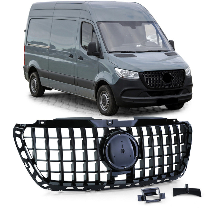 Передня решітка Panamericana GT Panamericana Black Premium З рамкою для Mercedes Sprinter W907/W910 2018- рр